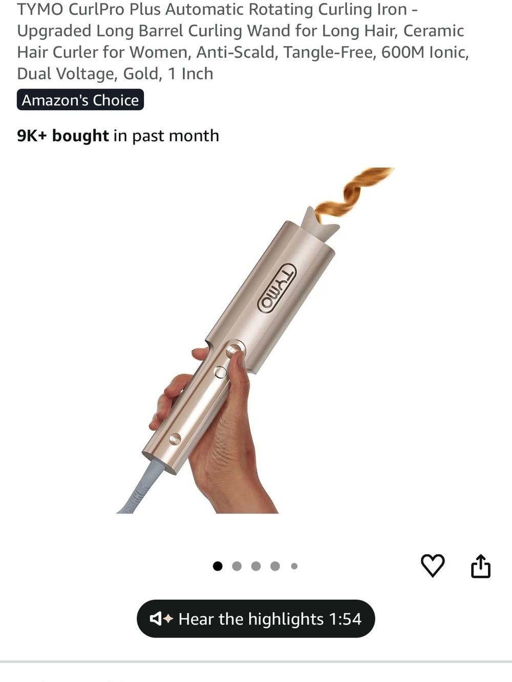 TYMO CurlPro Plus Automatic Rotating Curling Iron - Gold